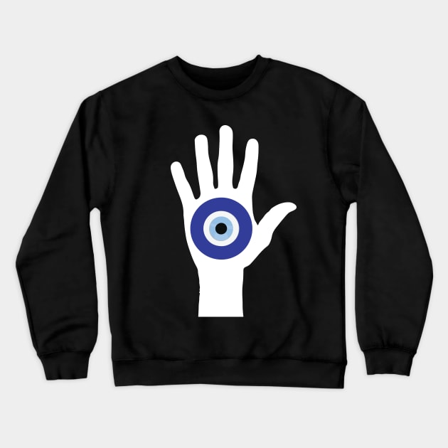 Hand of Hamsa Evil Eye Crewneck Sweatshirt by livania